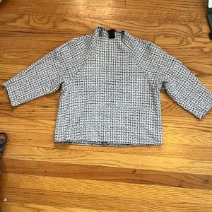 Zara Black and White Tweed mockneck Top Size XS